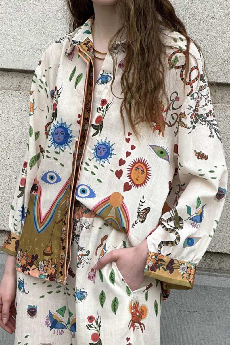 Featured Print Loose Oversize Pants Set
