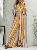 Retro Flare Sleeve Pocketed Loose Wide Leg Jumpsuit