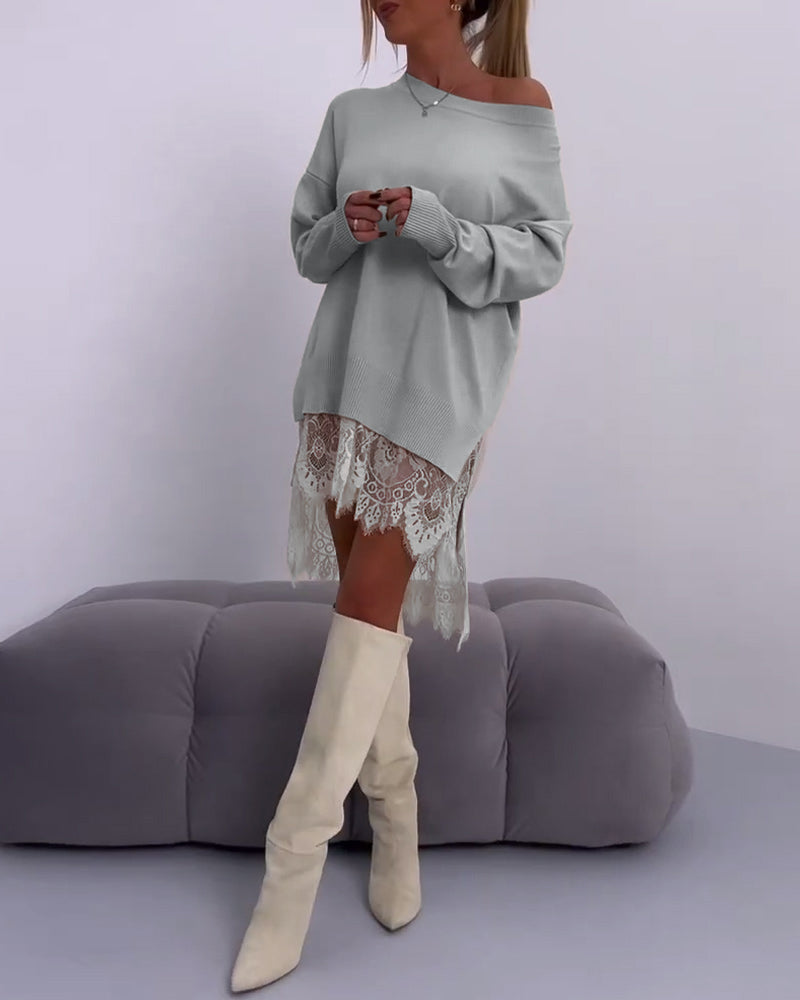 Angeline - Fashionably Off-shoulder Sweater Dress
