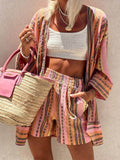 Abstract Pattern Print Loose Top and Shorts Two-piece Set