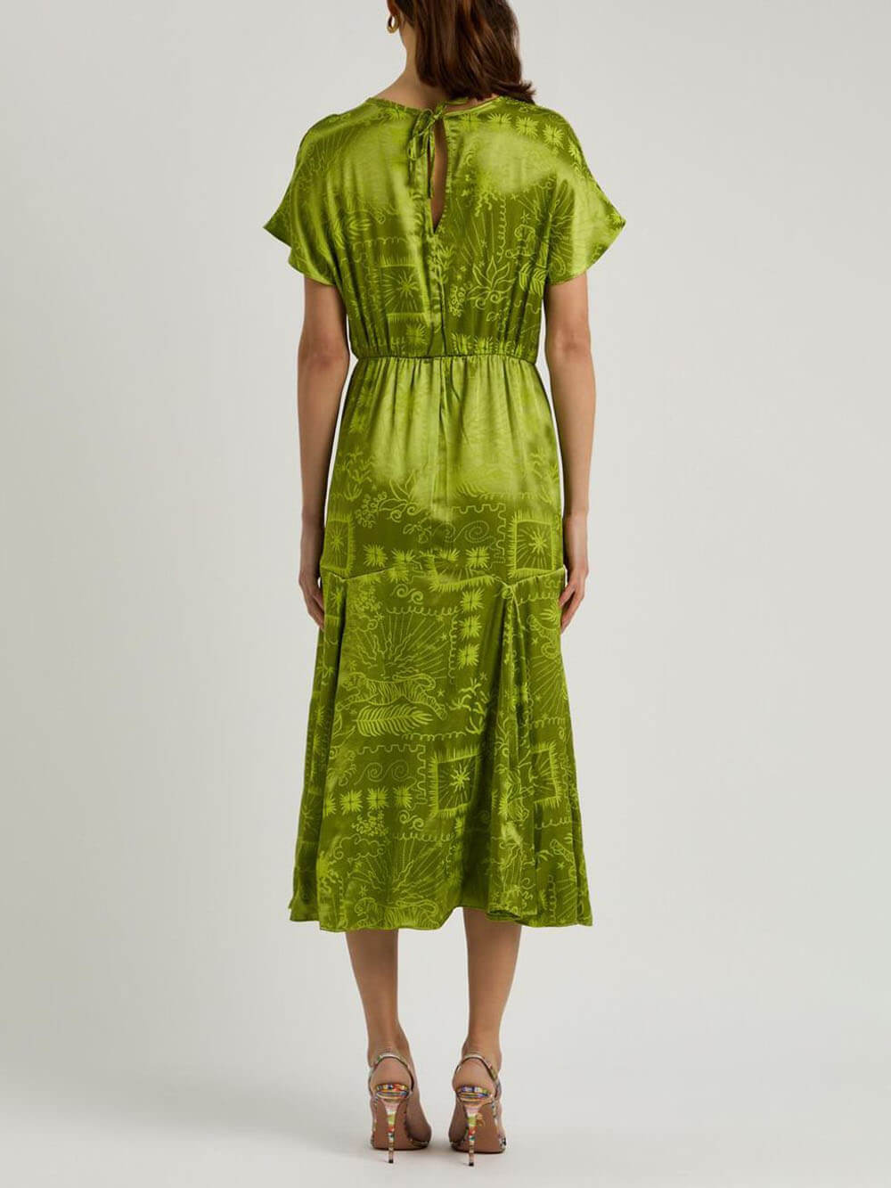 Satin Unique Jacquard Print Midi Dress