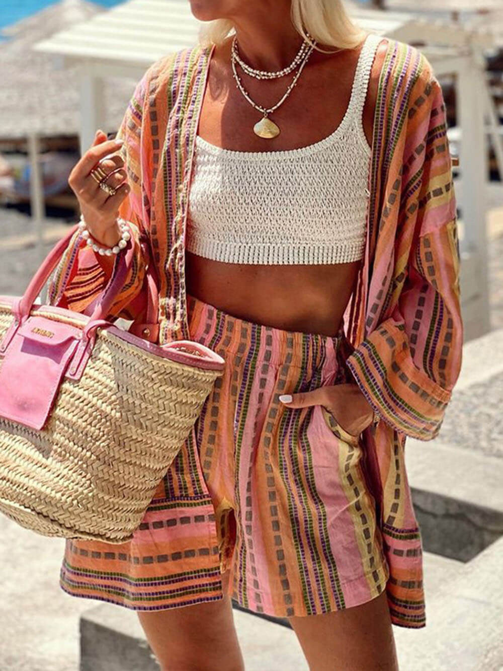 Abstract Pattern Print Loose Top and Shorts Two-piece Set