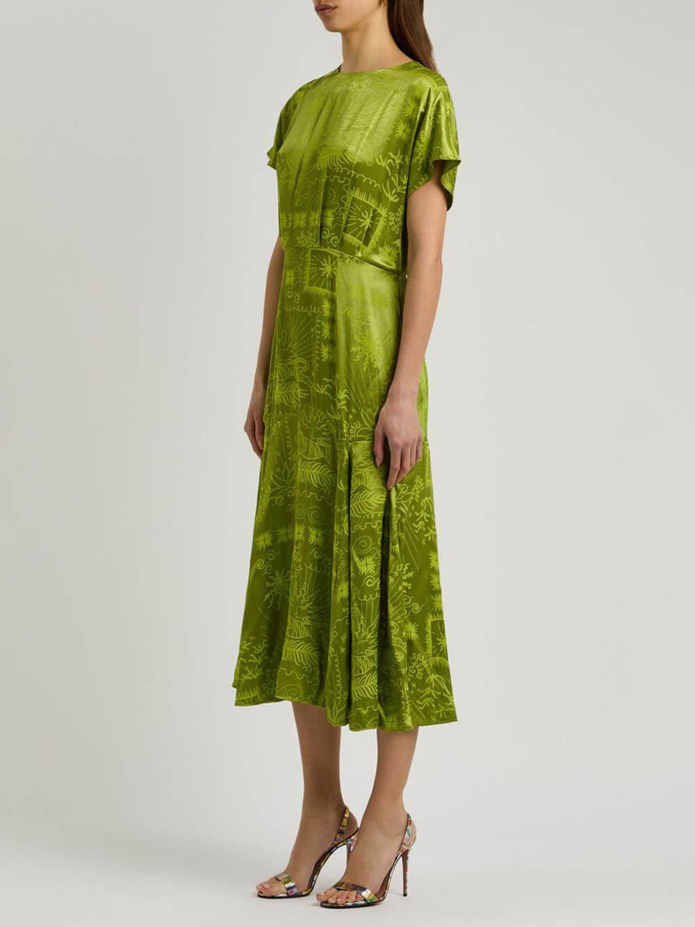 Satin Unique Jacquard Print Midi Dress