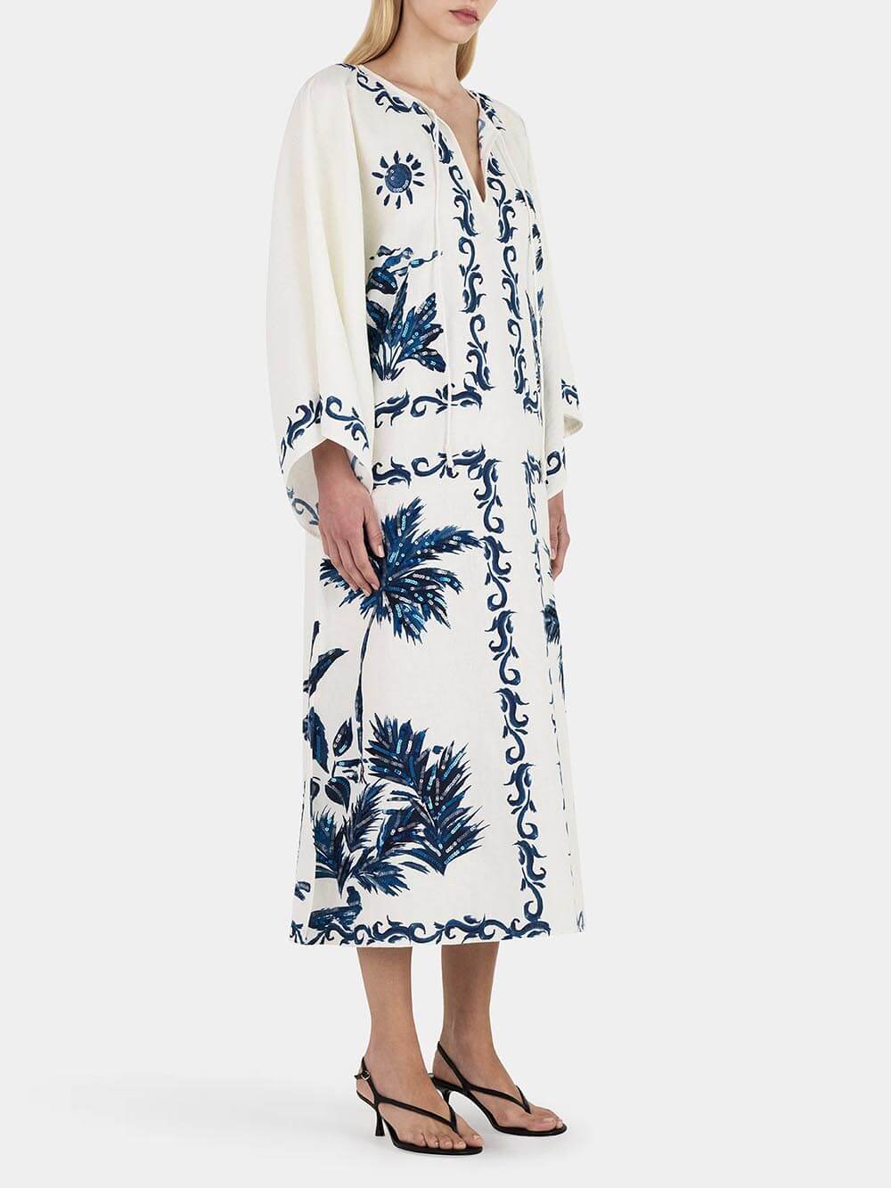 Hawaiian Print Sequined Oversized Loose Midi Dress