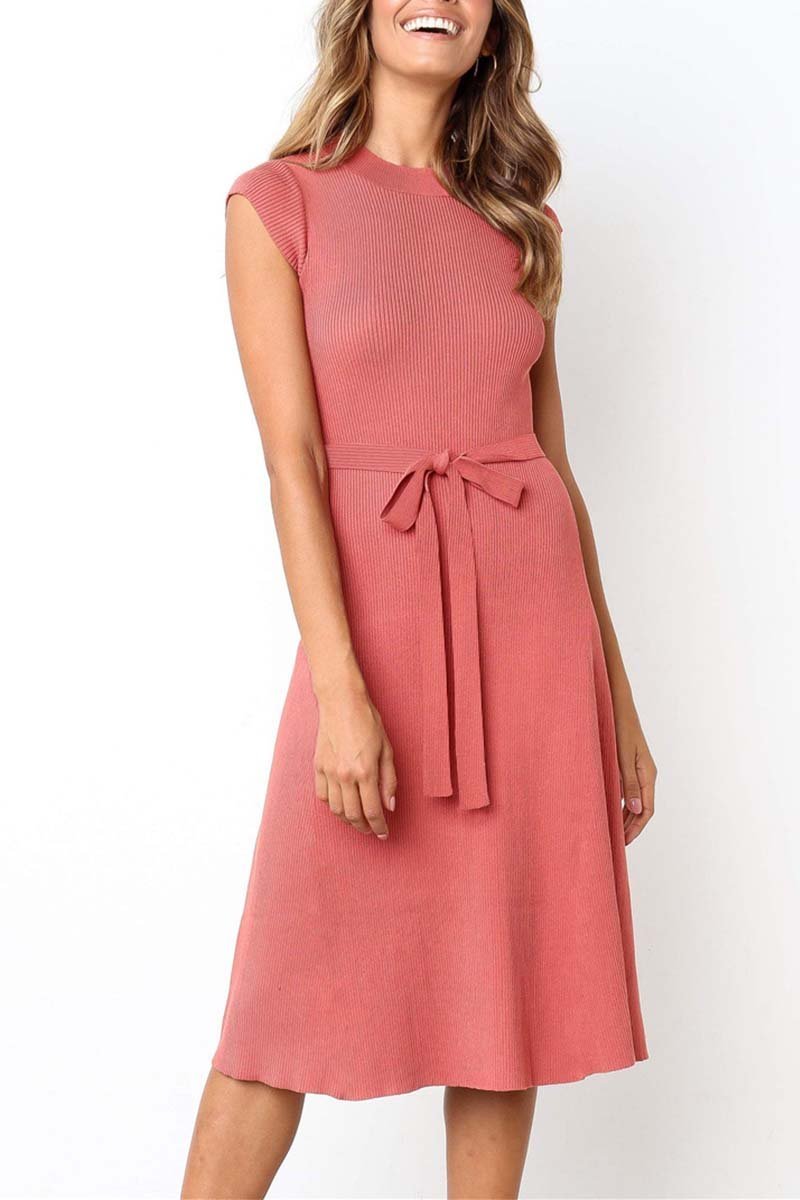 O Neck Dress With Belt(3 Colors)