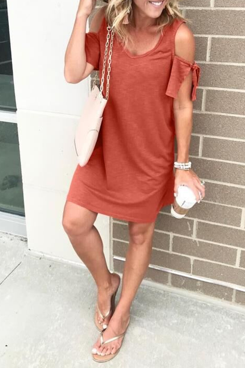 Dew Shoulder Round Neck Mini Dress (4 Colors)