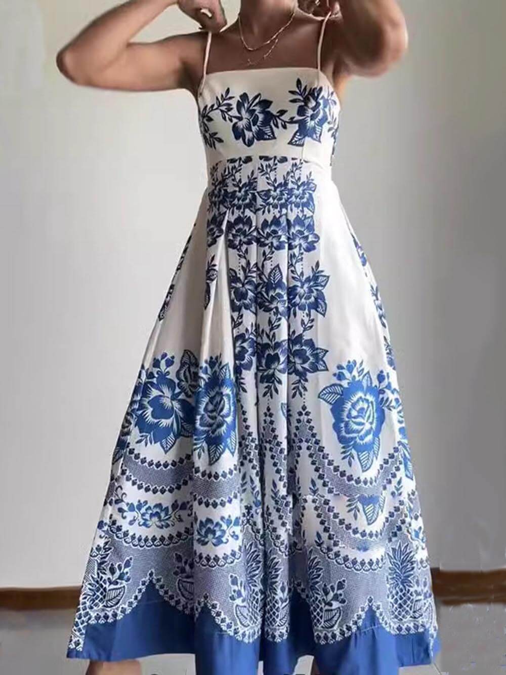 Print Back Smocked Loose Midi Dress