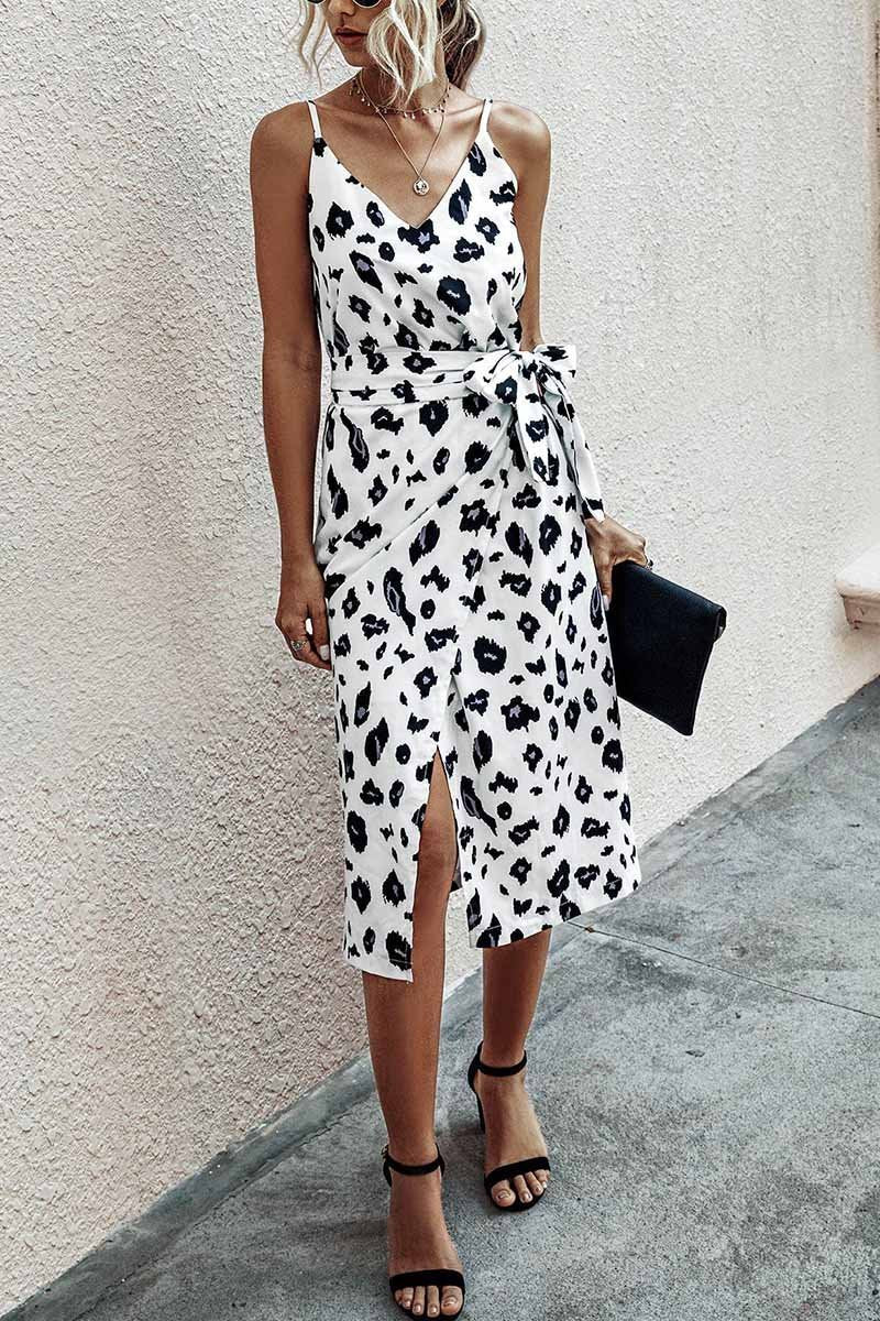 V Neck Print Midi Dress With Belts(4 Colors)