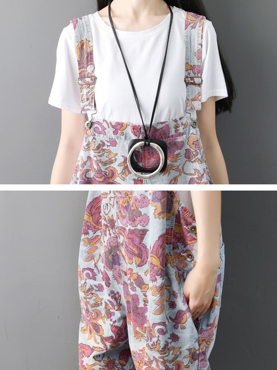 Autumn Flower Denim Loose Jumpsuits Ah1049