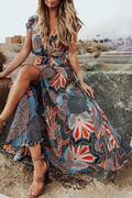 V Neck Printed Maxi Dress