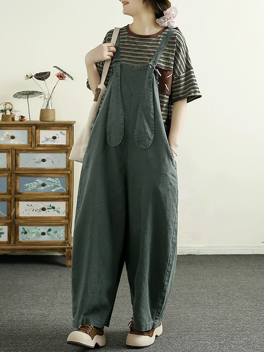 Retro 100%linen Loose Jumpsuit Ak1016