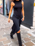 Round Neck Sleeveless Tie Color Dress