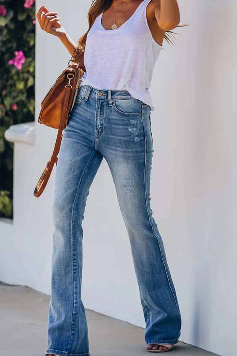 Jeans Flared Pants Mid Rise Trousers