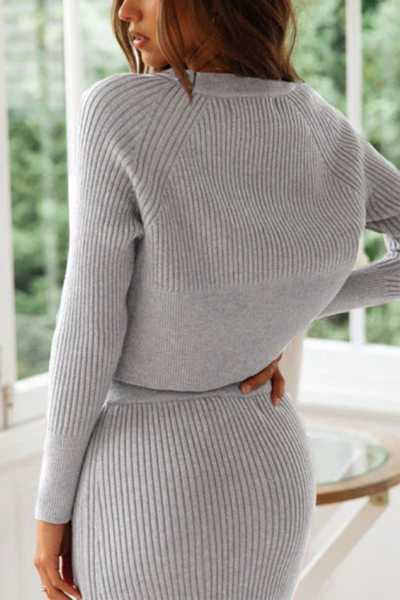 Knitted Color Sweater Skirt Suit