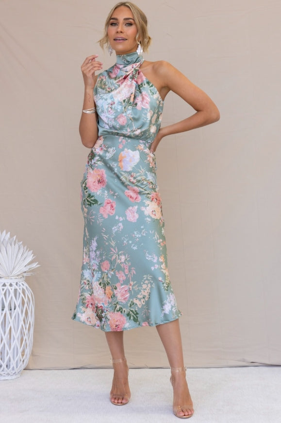 Wine Country Dates Halter Neck Elastic Waist Maxi Dress
