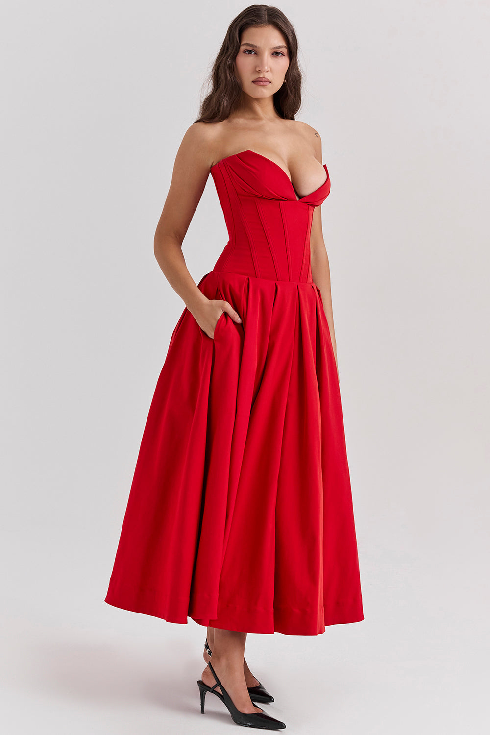 Strapless Sweetheart Neck Midi Dress