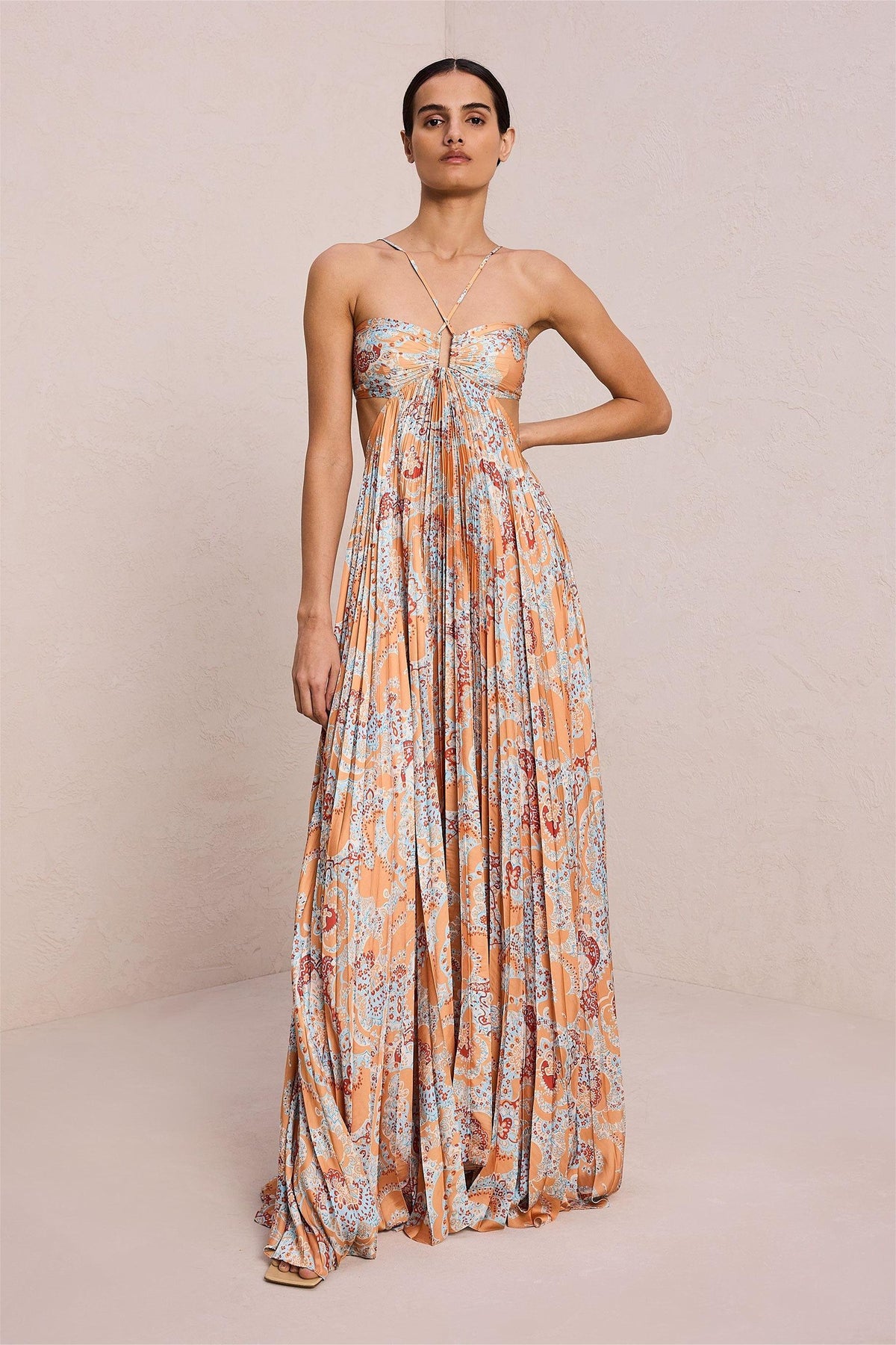 Paisley Halter Neck Cut-out Maxi Dress