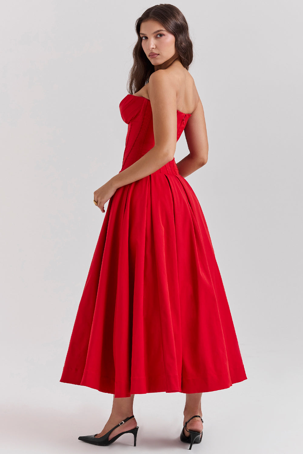 Strapless Sweetheart Neck Midi Dress
