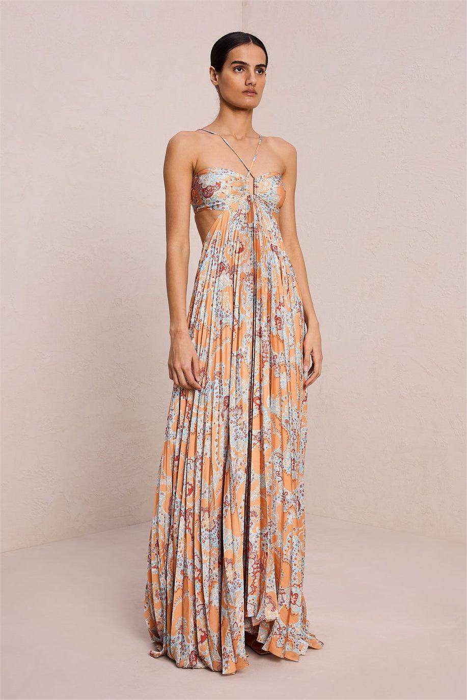 Paisley Halter Neck Cut-out Maxi Dress