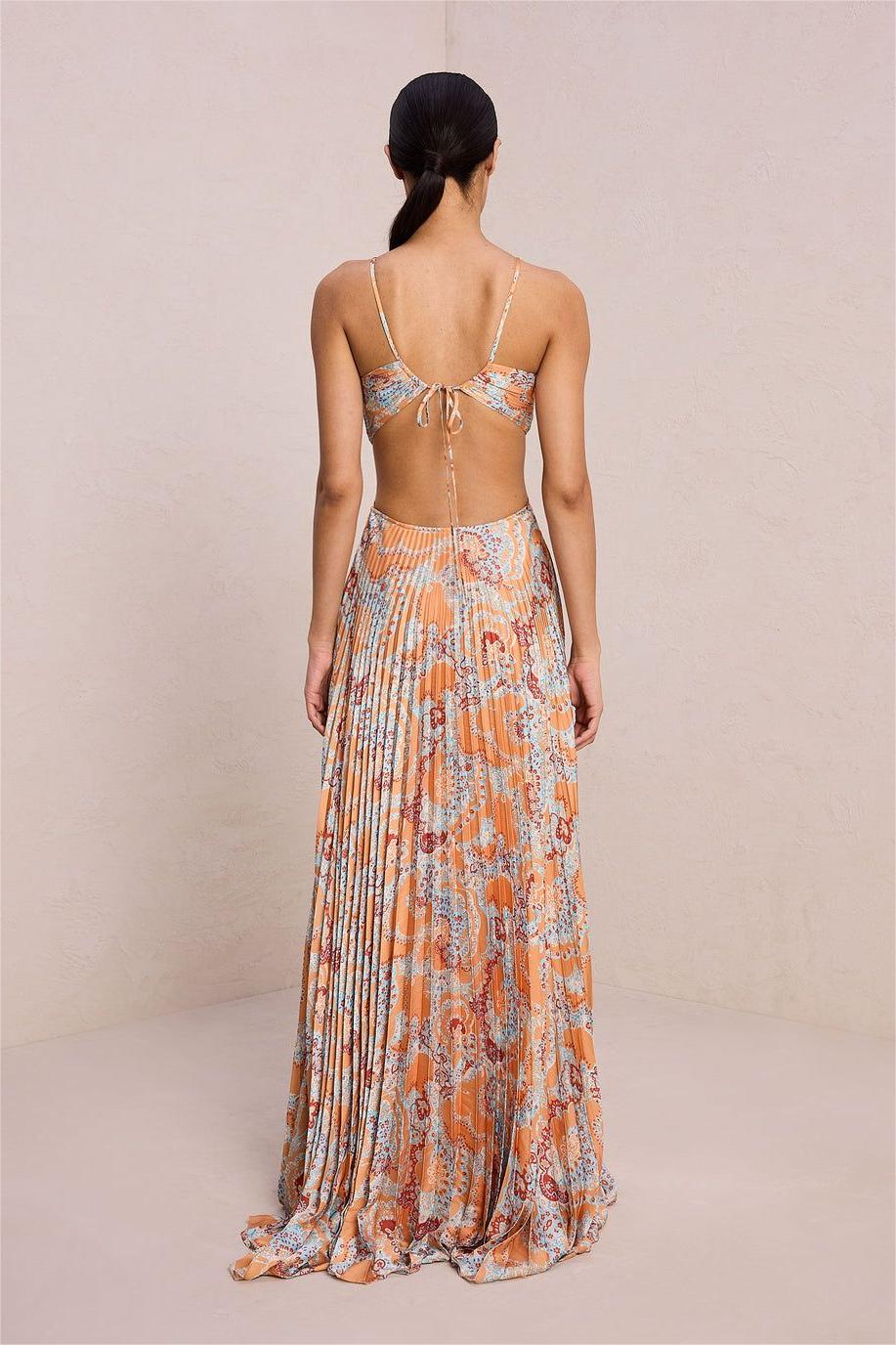 Paisley Halter Neck Cut-out Maxi Dress