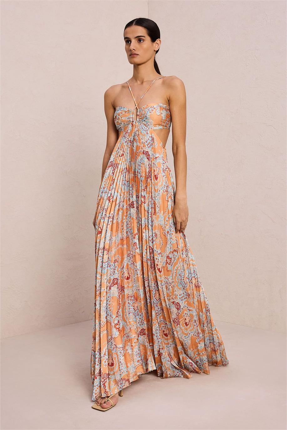 Paisley Halter Neck Cut-out Maxi Dress