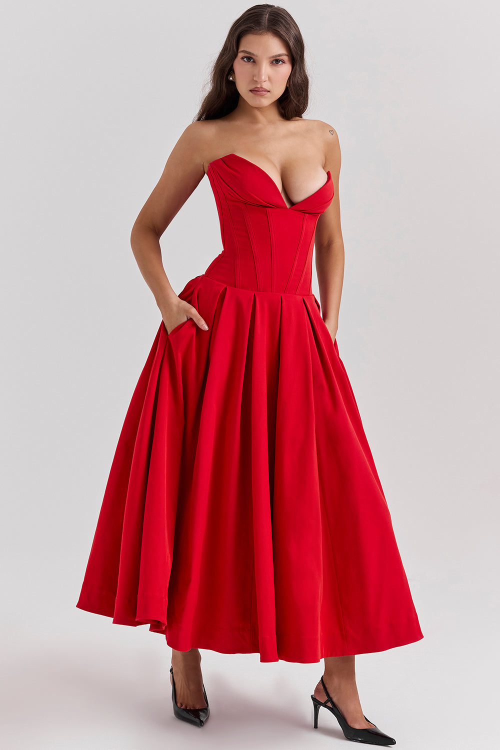 Strapless Sweetheart Neck Midi Dress