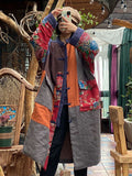 100% Cotton Stand Collar Patchwork Long Coat Qu014