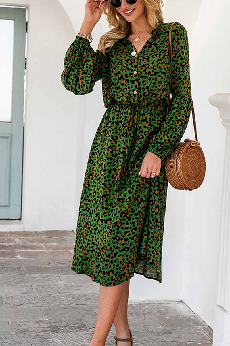 Leopard Print V-neck Midi Dress