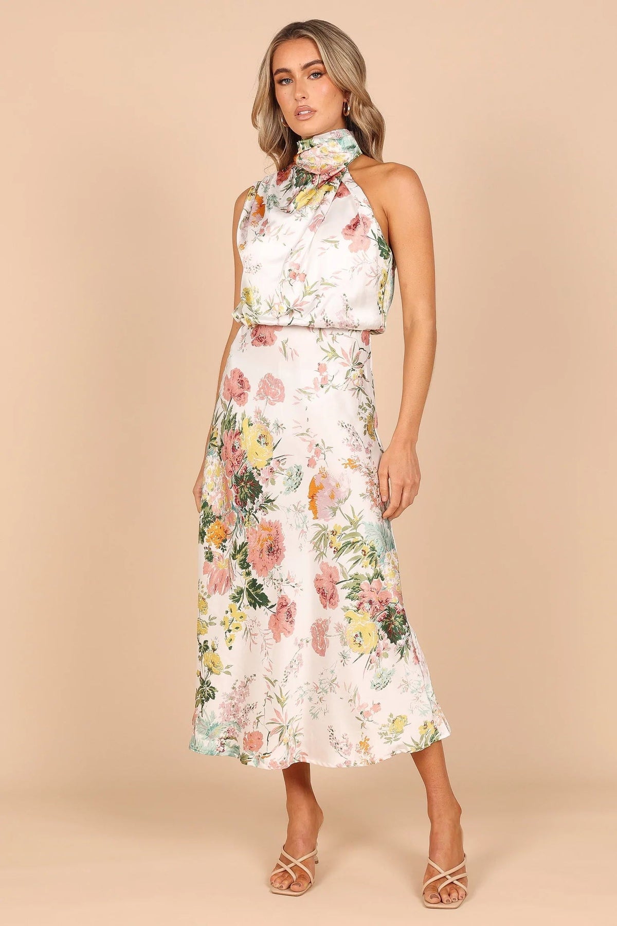 Wine Country Dates Halter Neck Elastic Waist Maxi Dress