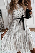 Dot Print Round Neck Tie Midi Dress