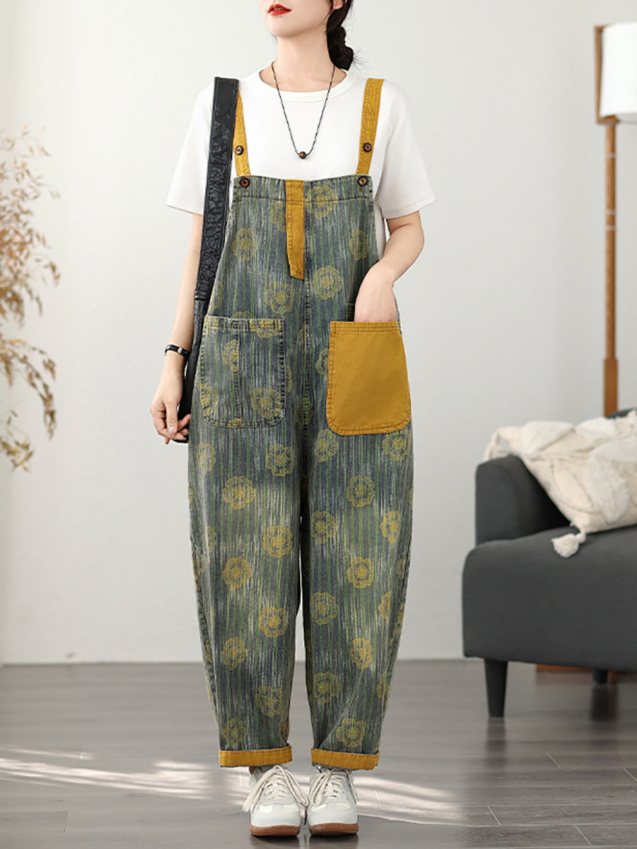 Denim Summer Stripe Flower Jumpsuits