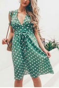 Deep V-neck Polka Dot Dress