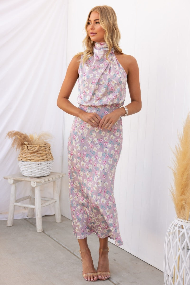Wine Country Dates Halter Neck Elastic Waist Maxi Dress