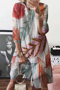 Printed O-neck Linen Dress