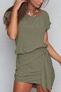 Short Sleeve Belt Mini Dress