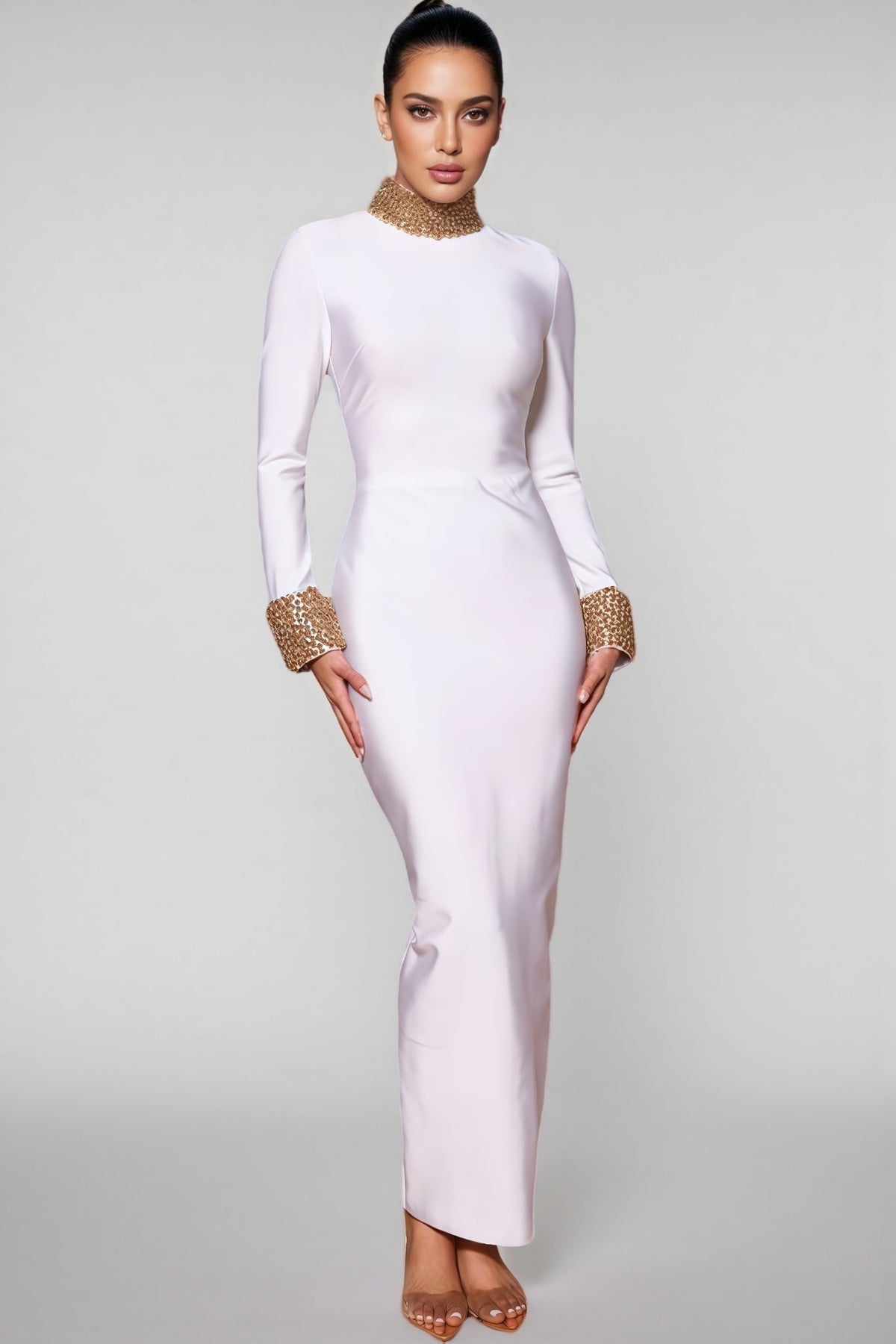 Nita White Embellished Maxi Dress