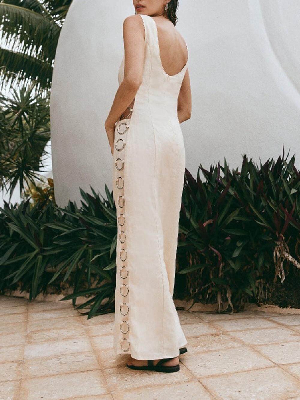 Signature Printed Hoop-embellished Sleeveless Midi Dress