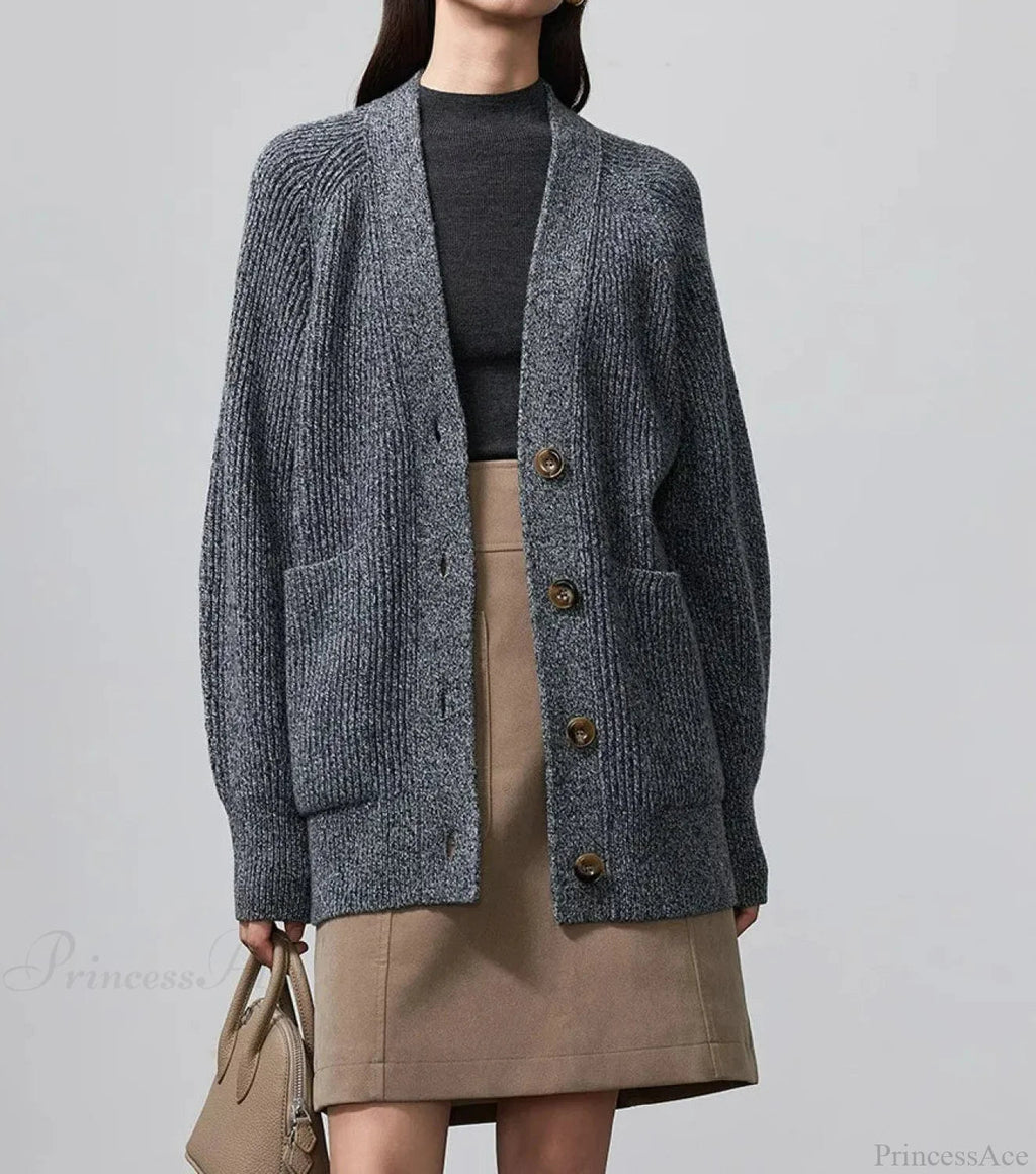 100% Merino Wool V-neck Thicken Cardigan
