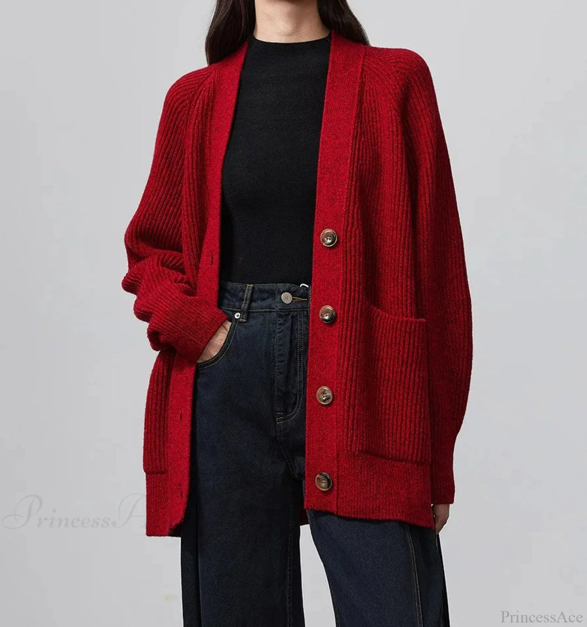 100% Merino Wool V-neck Thicken Cardigan