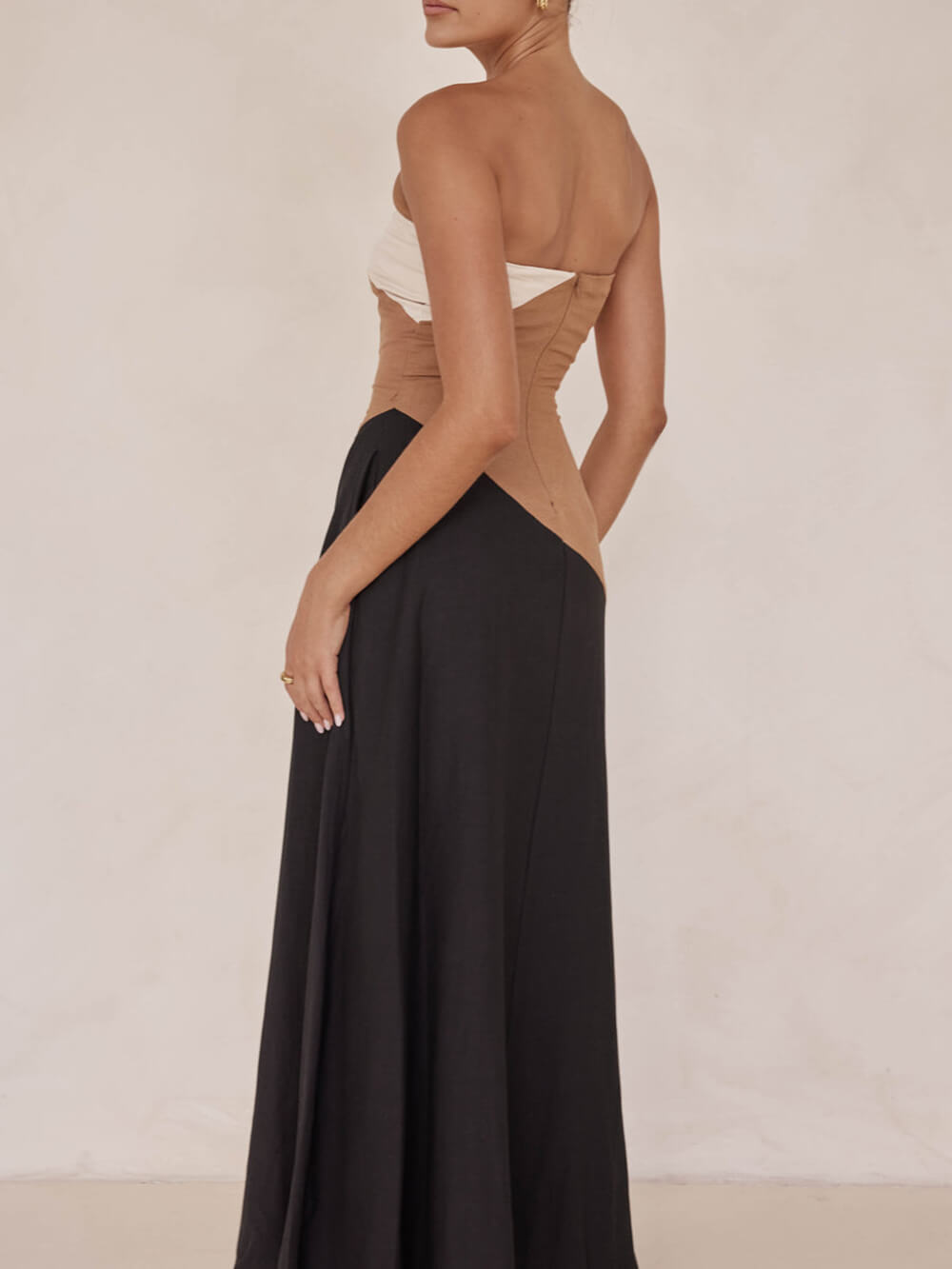 Asymmetrical Color-blocked Maxi Dress