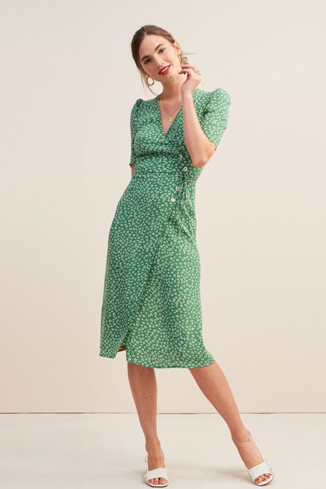 Short Sleeve V-neck Midi Dress
