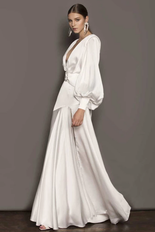 Lantern Sleeve Split Maxi Dress