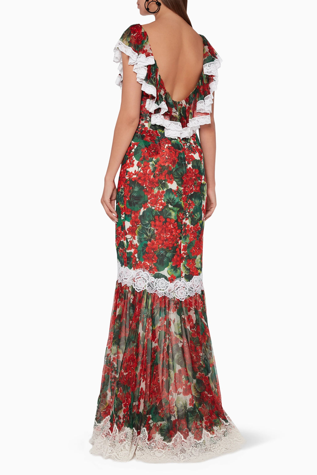 Lace Frill Round Neck Midi Dress