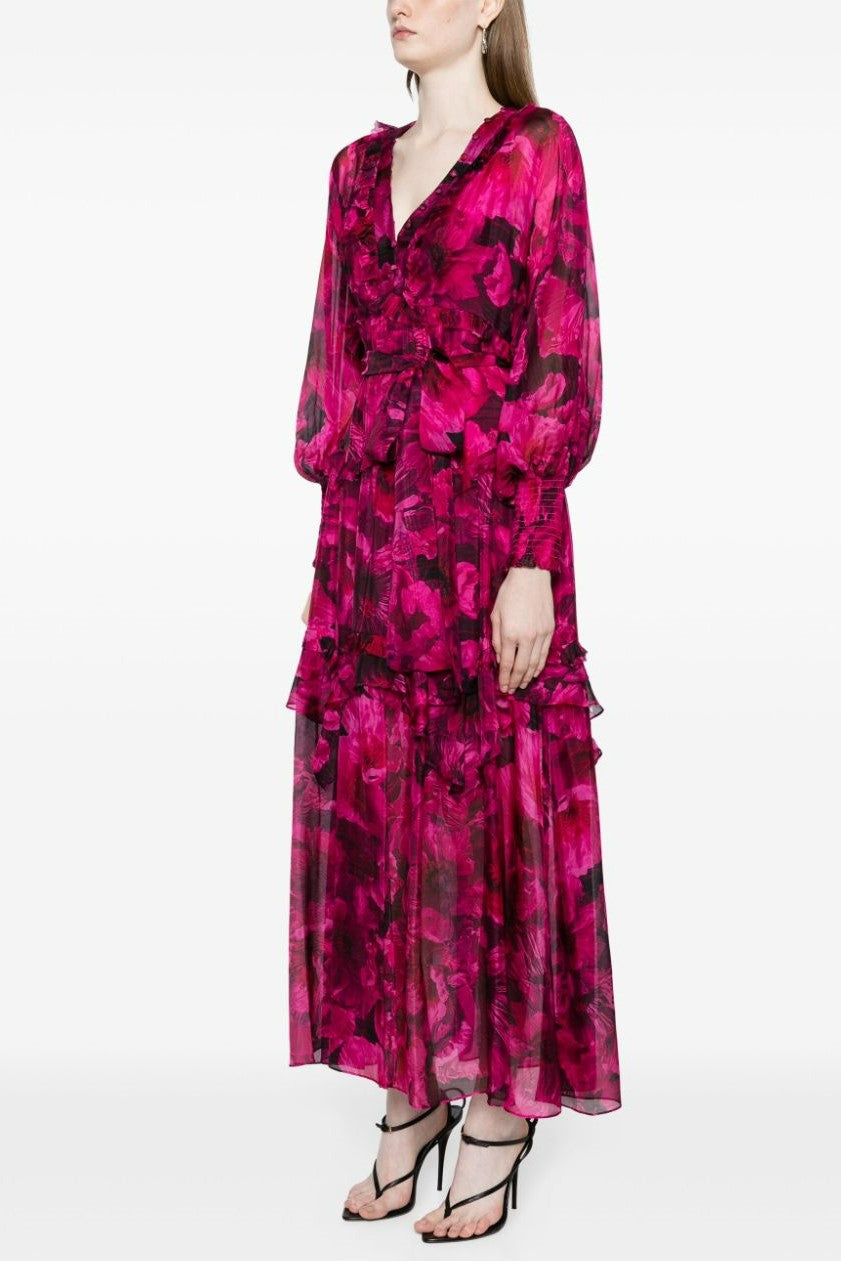 Ruffle Lantern Sleeve Midi Dress