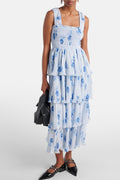 Off-shoulder Frill Smocking Midi Dress