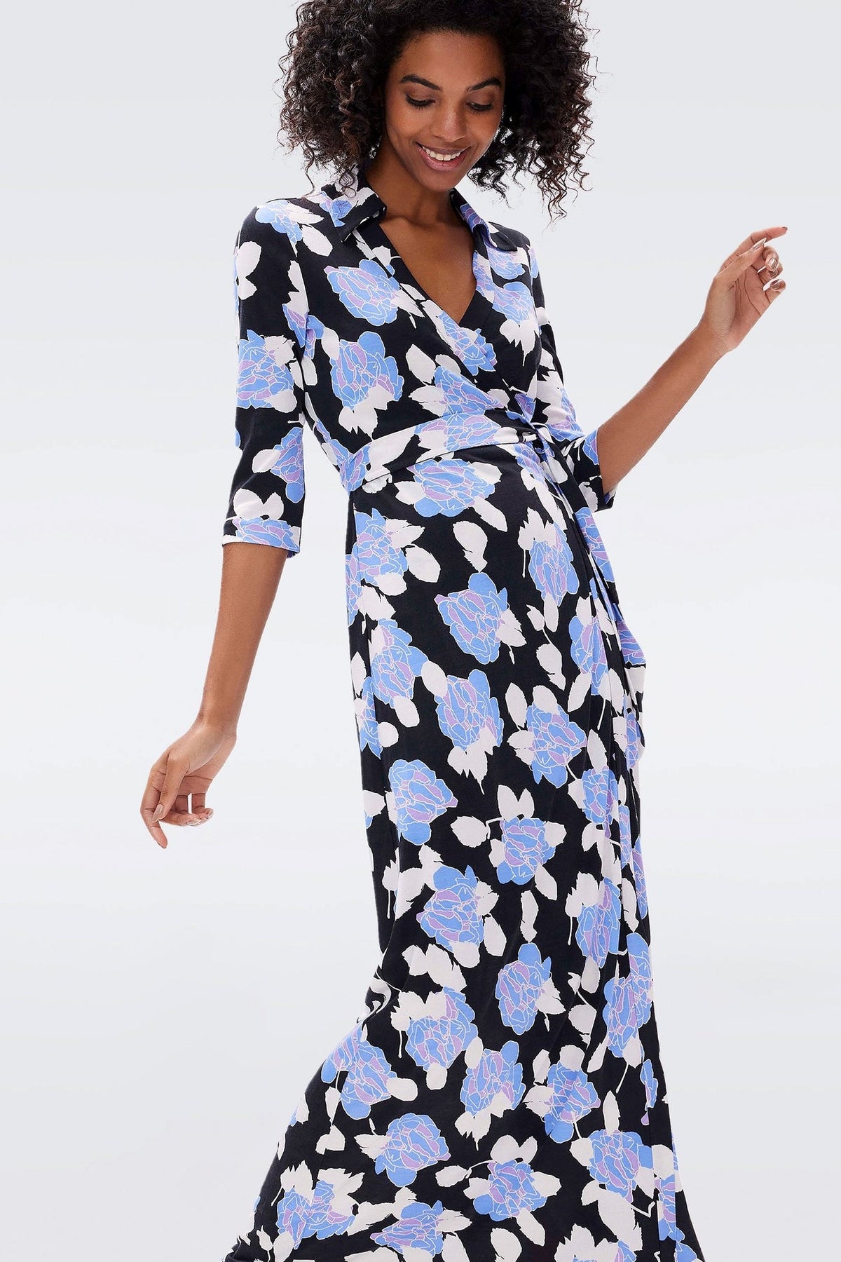 Mid Sleeve Lace Up Wrap Maxi Dress