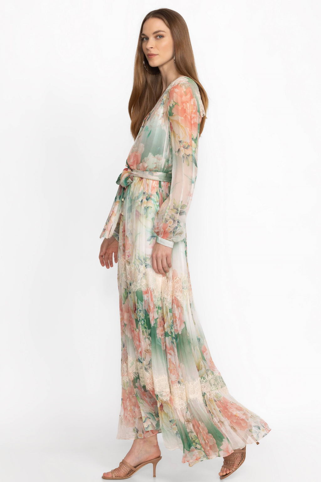 Bottom Long Sleeve Midi Dress With Belt