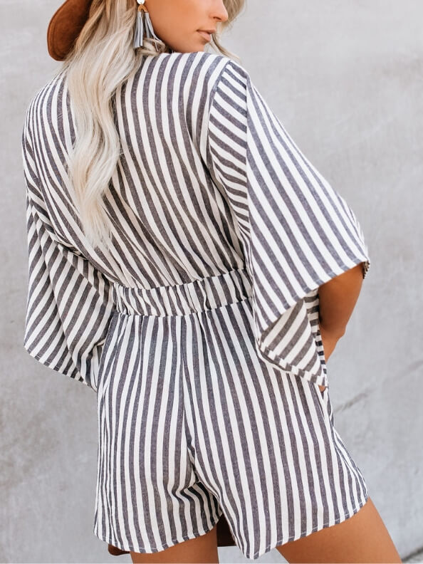 V-neck Cotton Pocketed Tie Romper