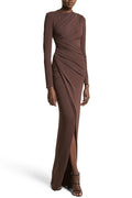 Jersey Ruched Round Neck Maxi Dress