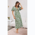 Printed V-neck A-line Midi Dress for a Fresh Style